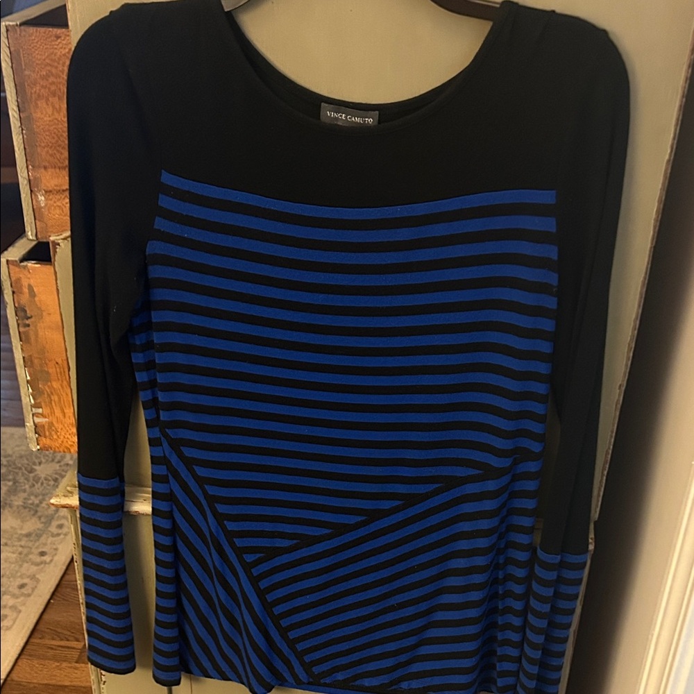 Vince Camuto Black and Blue Striped Blouse
